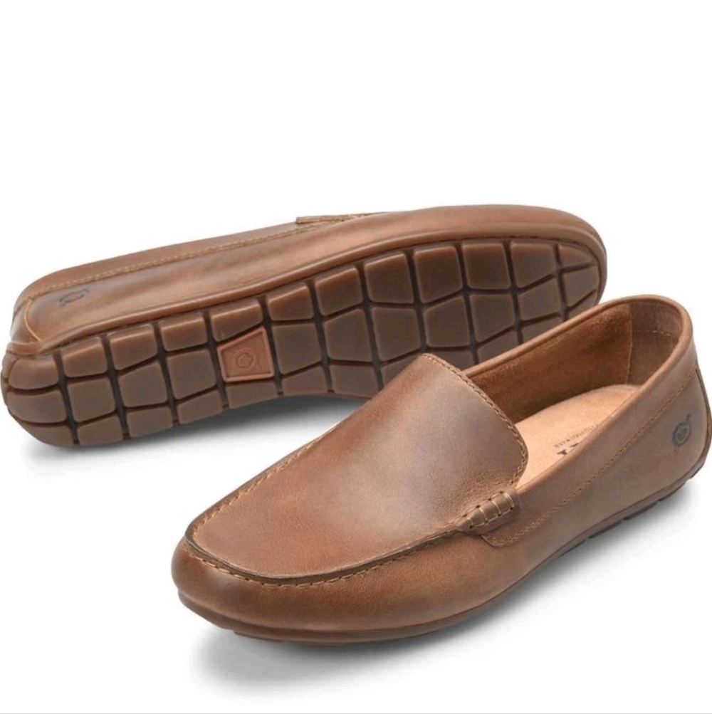 Born Allan Men's Loafers Brown Moccasins Leather Shoes Size 10 Slip On NWOB